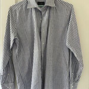 Peter Millar Blue and White Striped Shirt, Men’s US M
